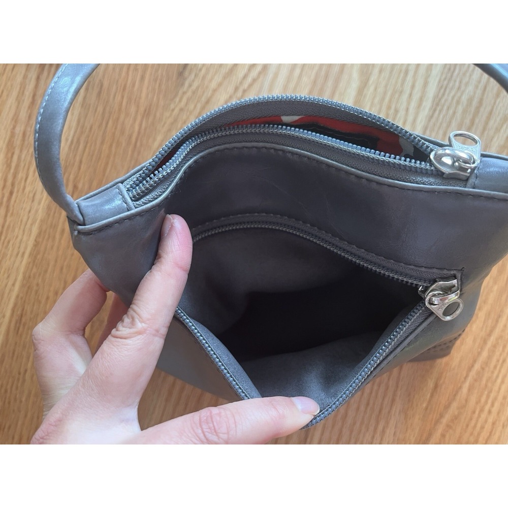 Crystalyn Kae Gray Vegan Leather Crossbody‎ Bag Floral Lining Minimalist Luxe - Picture 7 of 12